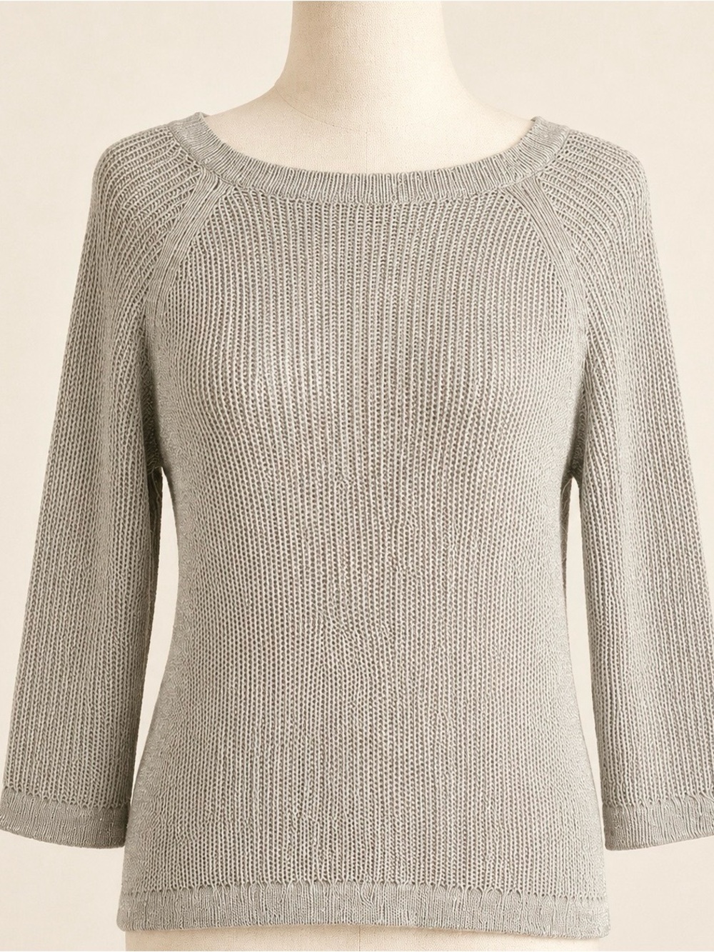 Donna Karan Silver-Beige Scoop Neck Knit Sweater M